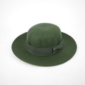RHYTHM Women's One Size Adjustable Green 100% Wool Fedora Hat Cap and Ribbon
